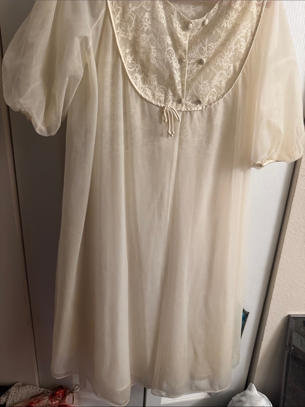 Vanity Fair Ivory Sheer Lace-Yoke Chemise